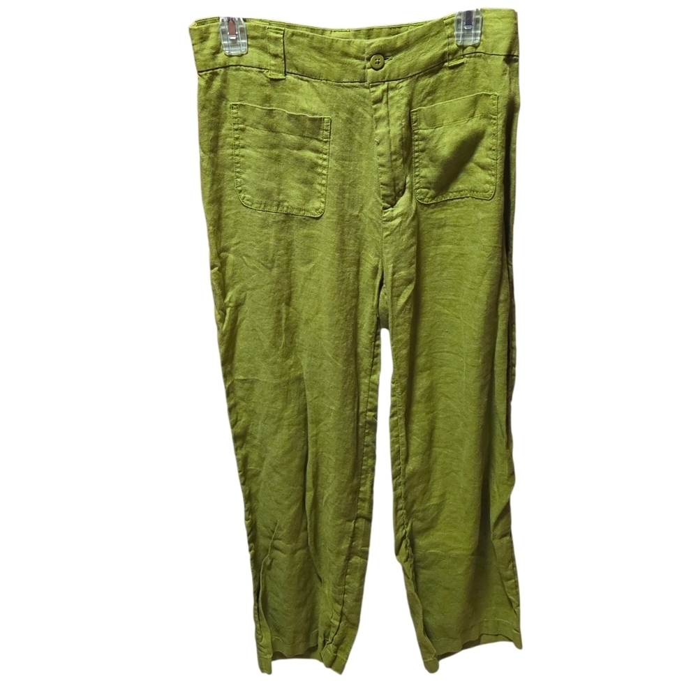 Nicole Miller 100% Linen Wide Leg Green Pants Size 8